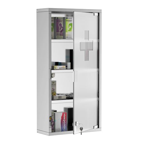 25 71 Sur Armoire A Pharmacie 3 Etageres 4 Niveaux 30l X 12l X 60h Cm Porte Verre Trempe Symbole Croix Acier Inoxydable Brosse Achat Prix Fnac