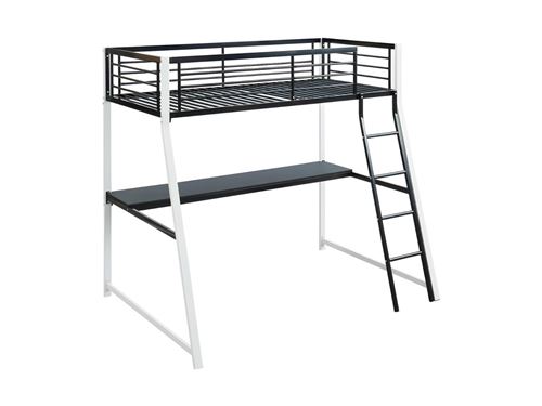 Lit mezzanine MALICIA - 90 x 190 cm - bureau intégré - Noir et blanc