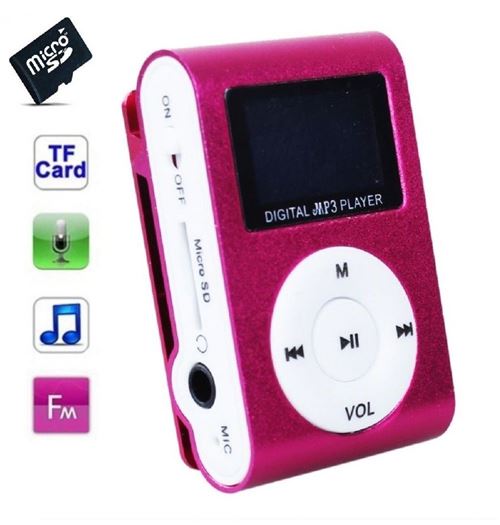 Lecteur MP3 4 Go - à carte mémoire - clip ceinture - Ecran LCD - Radio FM - Rouge