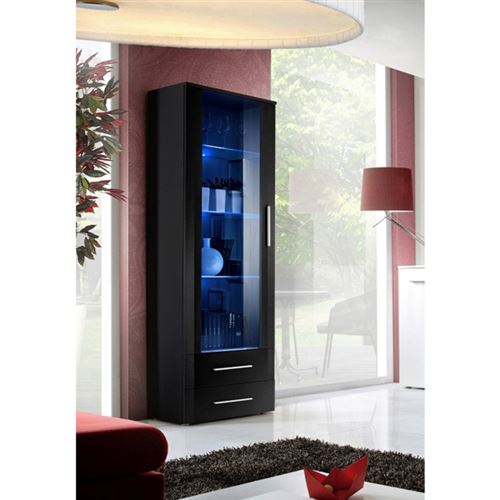 Paris Prix - Vitrine Led Design neo 190cm Noir Brillant
