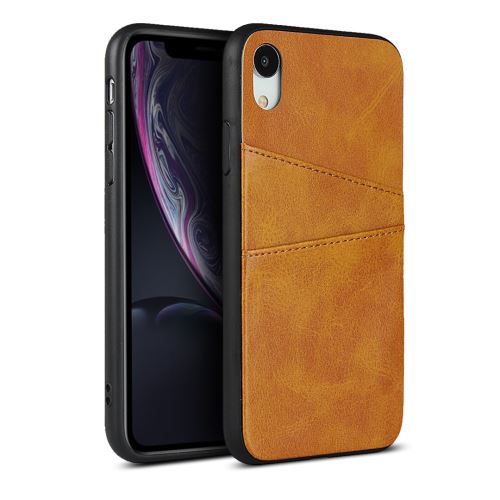 Coque en TPU + PU avec deux porte-cartes marron pour votre Apple iPhone XR 6.1 pouces