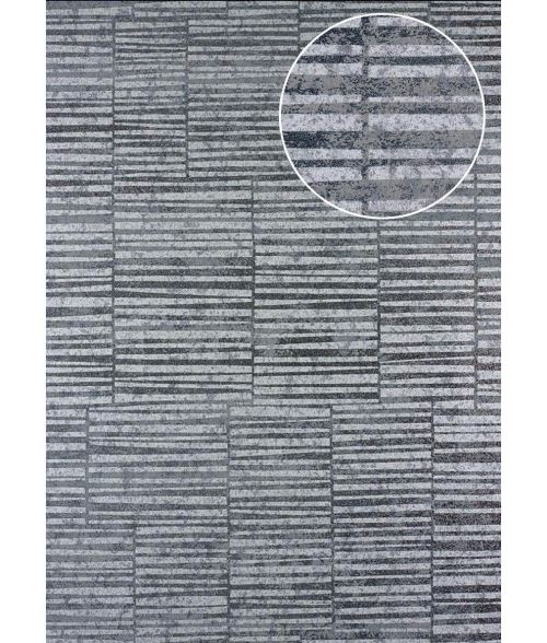 Papier peint à rayures Atlas 24C-6505-3 papier peint intissé lisse avec un dessin graphique et des accents métalliques argent platine blanc gris 7,035 m2