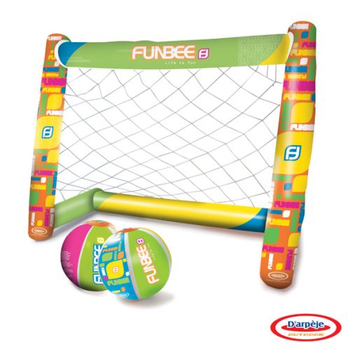 Funbee Cage de Football Gonflable Enfants - 150 x 120 cm - 2 Ballons gonflables Inclus - Montage Facile sans Outil - Extérieur et intérieur - Dès 5 Ans- D'arpèje - OFUN312