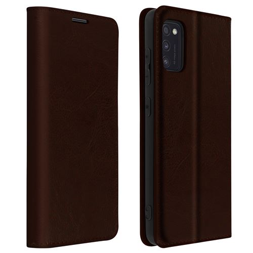 Avizar Housse pour Samsung Galaxy A41 Folio Cuir Véritable Porte-carte Support Vidéo Marron foncé
