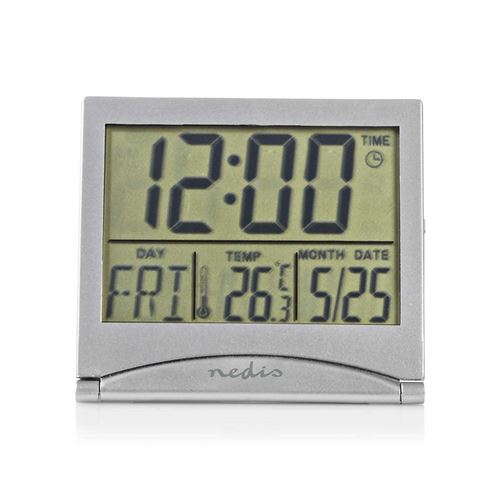 Nedis CLDK002SR Réveil Numérique de Voyage | Date/Température | Argent