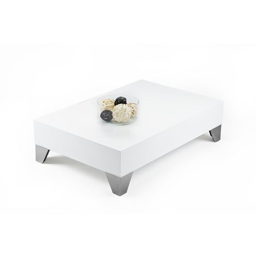 Mobilifiver Table basse, Evolution 90, Blanc brillant, 90 x 60 x 24 cm, Mélaminé/Acier INOX satiné, Made in Italy