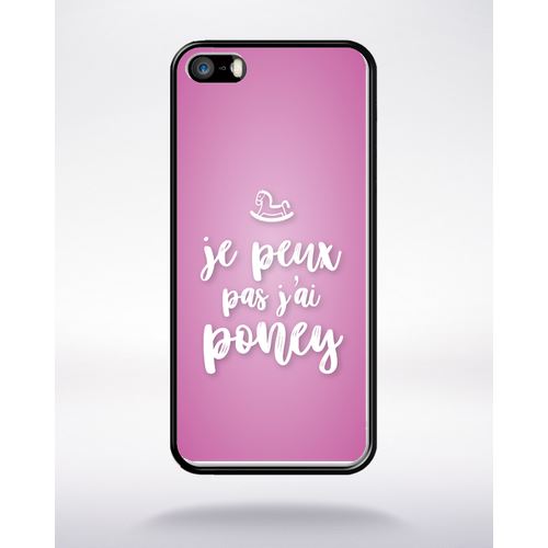 Coque Je Peux Pas Jai Poney Fond Rose Pale Compatible Apple Iphone 5 Bord Noir Silicone