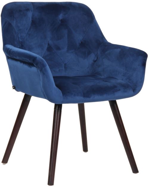 Chaise de Salle à manger Cassidy en Velours - Chaise avec accoudoirs - Piètement Bois de hêtre Café - Couleur Bleu