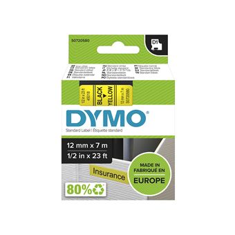 DYMO D1 - Auto-adhésif - noir sur jaune - Rouleau (1,2 cm x 7 m) 1 cassette(s) bande d'étiquettes - pour LabelMANAGER 100, 160, 210, 220, 260, 280, 300, 360, 420, Wireless PnP; LabelPOINT 250