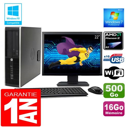 PC HP Compaq 6005 Pro Sff Amd Phenom II Ram 16Go Disque 500 Go WiFi W7 Ecran 22'