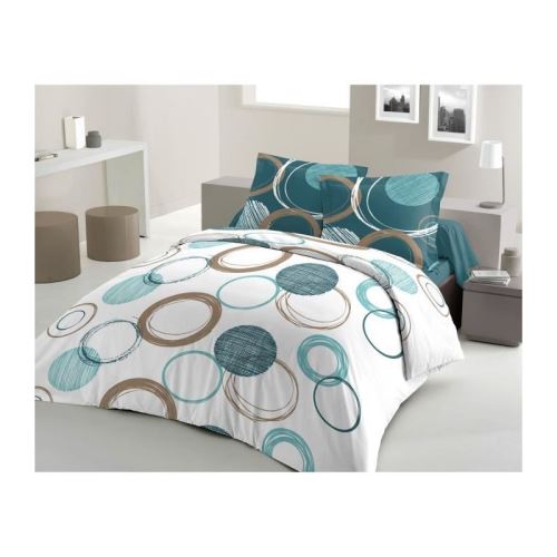LOVELY HOME Parure de couette Coton AUDACE - Bleu Canard - 200x200 cm