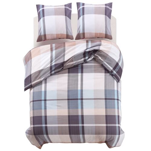 vidaXL Dekbedovertrekset kaki geruit 200x200/60x70 cm 3-delig