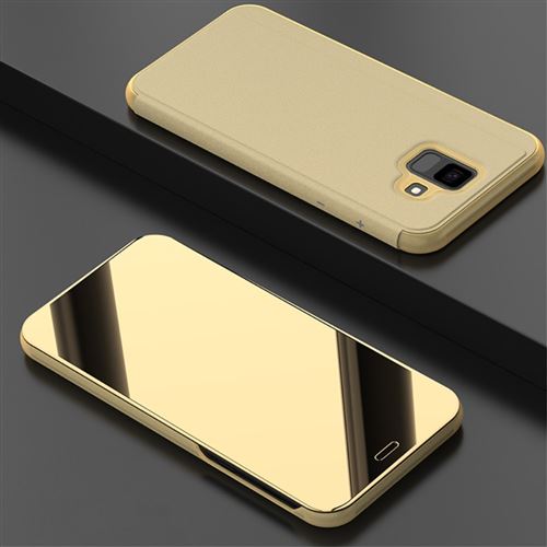 Etui en PU fenêtre de surface de miroir or pour votre Samsung Galaxy A6 (2018)