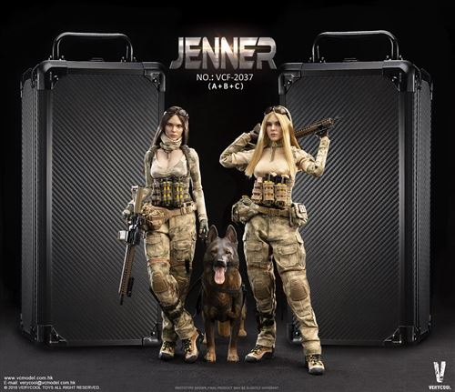 Figurine VeryCool VCF2037 - A-TACS FG Women Soldier - JENNER + German Shepherd Dog Set