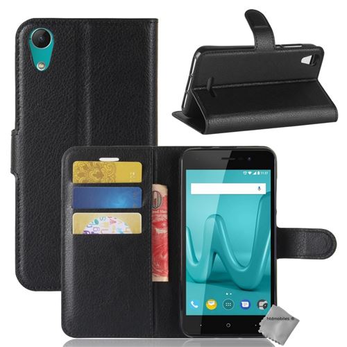 Housse etui coque pochette portefeuille pour Wiko Lenny 4 avec verre trempe - NOIR