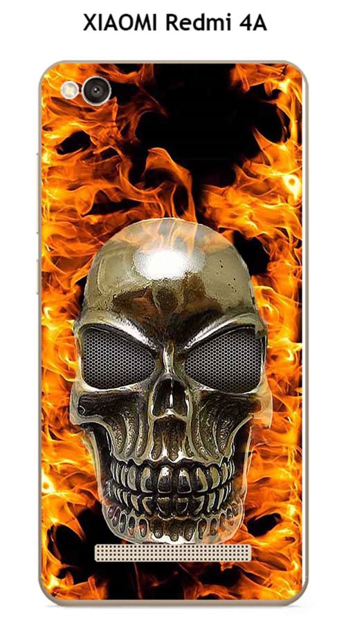 Coque XIAOMI Redmi 4A design Tete de mort fond feu