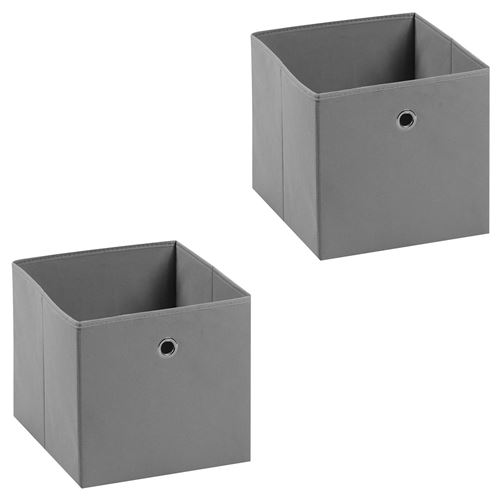 Lot de 2 tiroirs en tissu gris BELLA boîte de rangement ouverte avec poignée dim 32 x 32 x 32 cm, pour linge jouets vêtement
