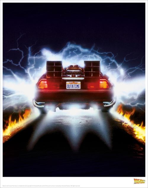 Back To The Future tirage d'art numéroté en édition limitée Delorean Fire 28 x 35.5 cm