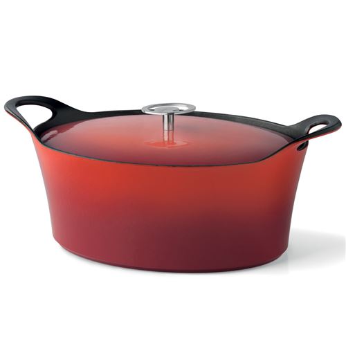 Volcan - cocotte ovale 29cm fonte de fer &eacute;maill&eacute;e rouge avec couvercle