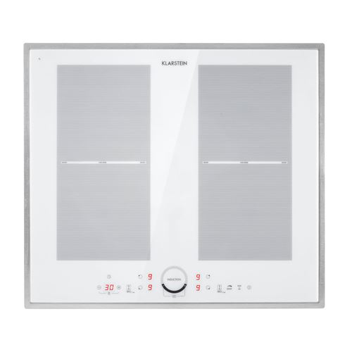 Klarstein Delicatessa 60 - Plaque de cuisson à induction encastrable, 4 zones, 9 niveaux, vitrocéramique - Blanc