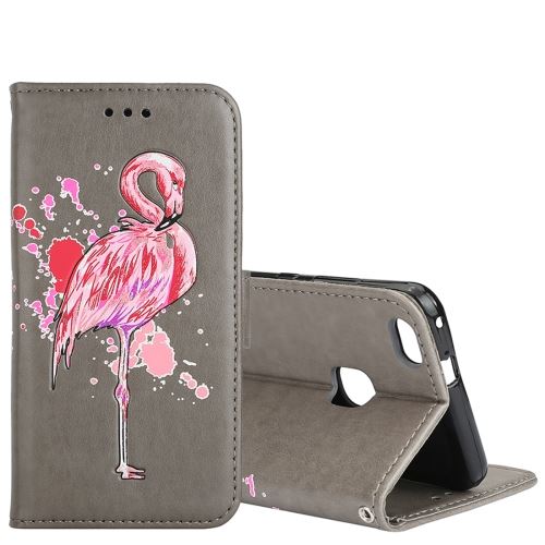 Huawei P10 Lite Housse Etui Cuir PU flamand rose Gris ALS53844