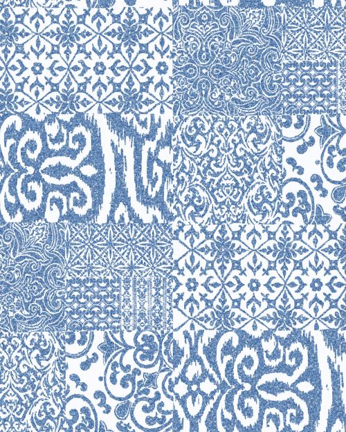 Profhome VD219149-DI Papier peint baroque mat bleu blanc 5,33 m2