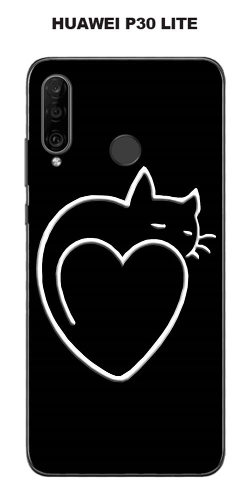 Coque Huawei P30 Lite design Chat cur fond blanc