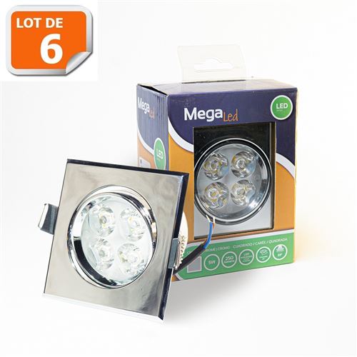 Lot 6 Spots encastrables LED amovibles Argenté 5W - Equivalent 50W - Mega Led CLISS50W