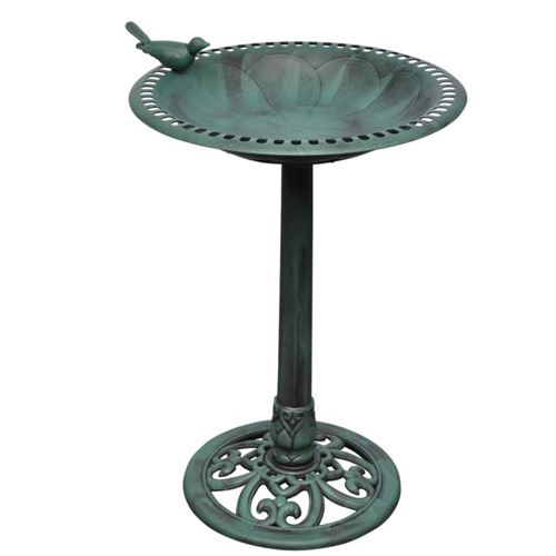 Bain d'oiseau sur pied vert avec oiseau décoratif