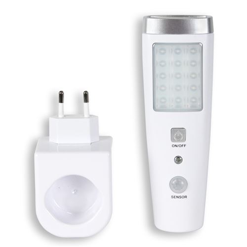 FISHTEC Lampe Torche a Detecteur de Mouvement - Angle Detection 60 - 15 LED  - Rechargeable - 2 Modes d'eclairage - Batterie 3,7 V - 15 CM - Blanc -  Veilleuses - Achat & prix