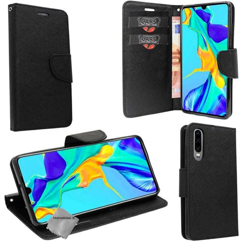 Housse etui coque pochette portefeuille pour Huawei P30 avec film ecran - NOIR / NOIR