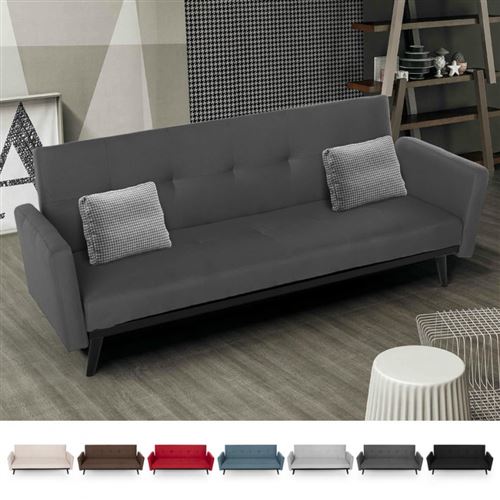 Modus Sofà - Canapé-lit 3 places convertible clic clac en tissu design nordique Tulum, Couleur: Gris foncé