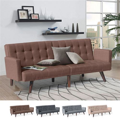 Canapé Clic Clac convertible 3 places en tissu étiré Eliodoro, Couleur: Marron