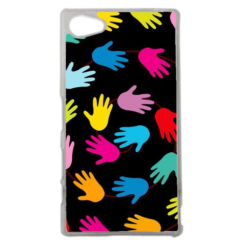Coque Main Multicolor Sur Fond Noir Compatible Sony Z5 Compact Transparent