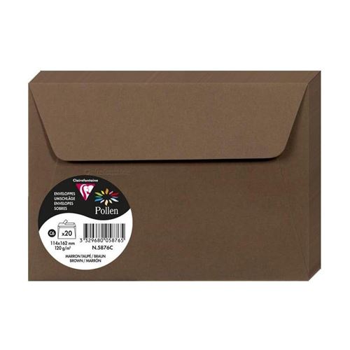 Paquet de 20 enveloppes Pollen 114x162mm C6 Marron Taup&eacute; 120g