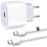 Chargeur secteur mural rapide 20 watts entrée type C + câble type C 1M pour smartphone Android et iPhone 15 et 16 haute qualité, Stargift® tous droits réservés