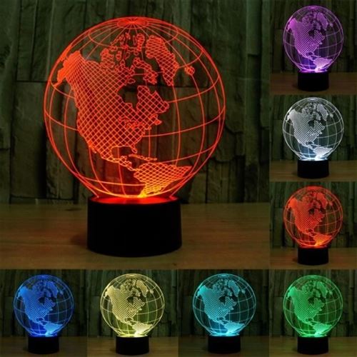 Lampe 3D Globe Amérique Luminaire Décoratif Intérieur LED 7 Couleurs Tactile USB - YONIS