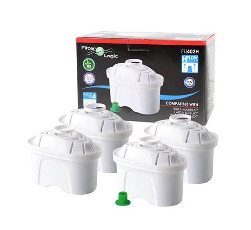 FILTER LOGIC Lot de 4 filtres pour carafe FL-402H - Filtration 4 &eacute;tapes - Compatible Brita Maxtra 