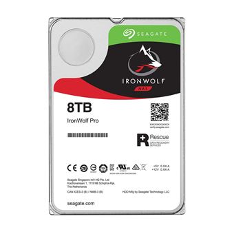 Seagate IronWolf Pro ST8000NE001 - Disque dur - 8 To - interne - 3.5" - SATA 6Gb/s - 7200 tours/min - mémoire tampon : 256 Mo - avec 2 ans Rescue Data Recovery Service Plan - 1