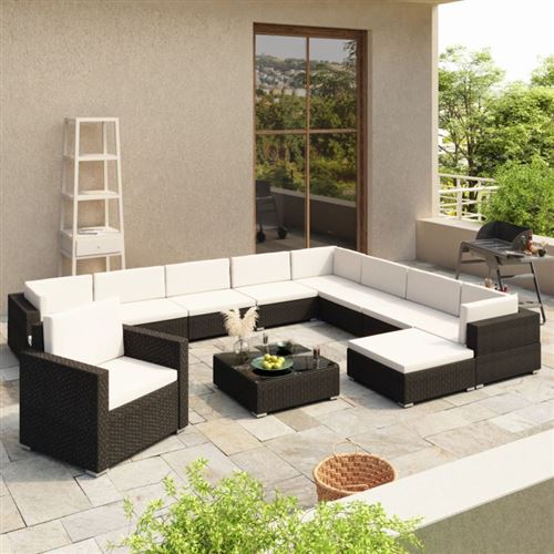 Vidaxl Noir Salon De Jardin Modulable Resine Tressee 11 Personnes 12 Pieces