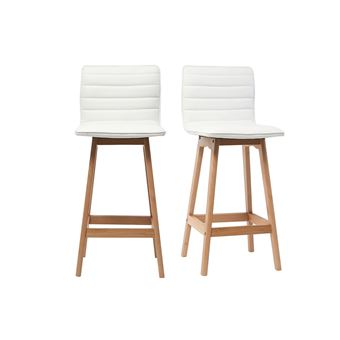 Tabouret De Bar Design Bois Et Blanc 65 Cm Lot De 2 Emma