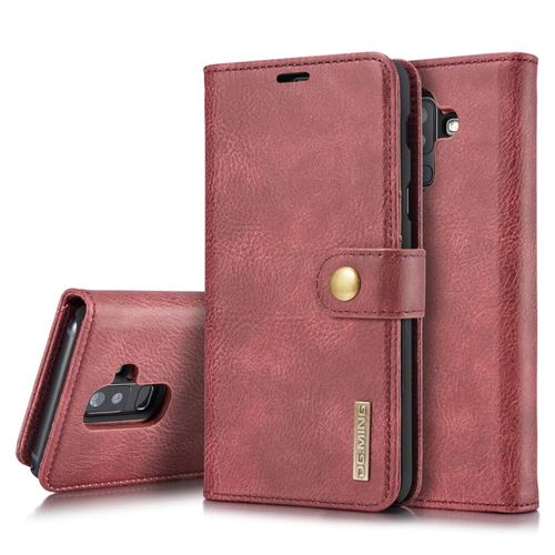 Etui en PU détachable fendu rigide rouge pour votre Samsung Galaxy A6+ (2018)/A9 Star Lite