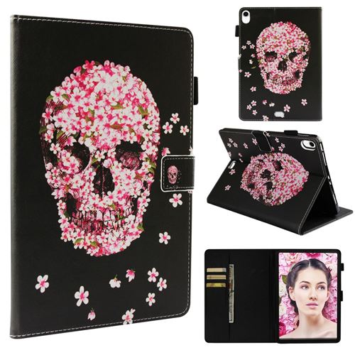 Etui en PU feuille de papier pour l'impression motifs crâne fleuri pour votre Apple iPad Pro 11-pouces (2018)