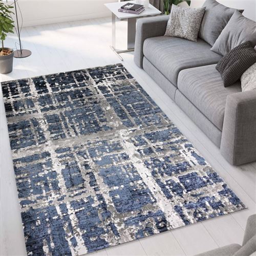Tapis de salon de design moderne à poils courts bleu gris Double BLU001, Taille: 160 x 230