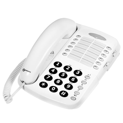 Téléphone Fixe Senior Bureau Amplifié 30dB Sonnerie Forte Réglable Geemarc Blanc