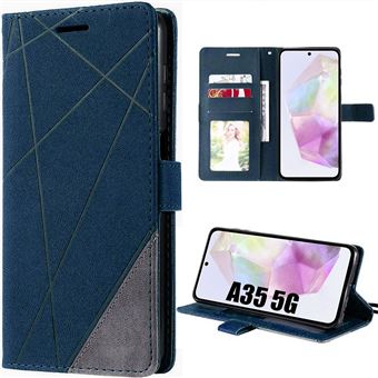 Coque pour Samsung Galaxy A35 5G, Antichoc Effec Cuir avec Porte-cartes et Fonction de Support, Design Rétro - Bleu Marine - BOOLING - 1