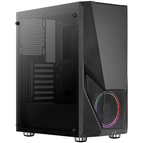 AeroCool Zauron - Tempered Glass Edition - MDT - ATX - panneau latéral fenêtré (verre trempé) - pas d'alimentation (ATX) - noir - USB/Audio