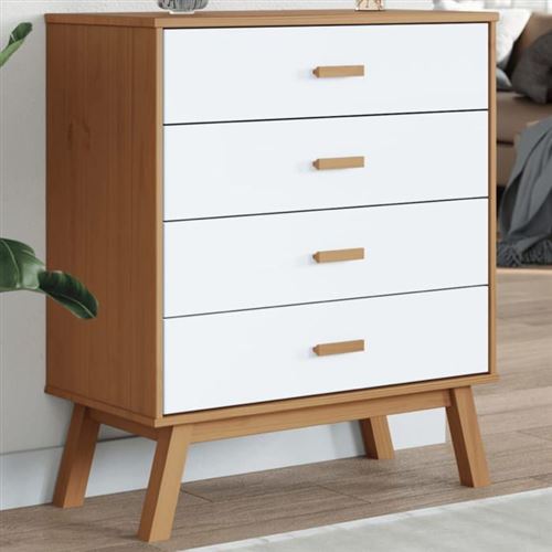 Armoire à tiroirs olden blanc et marron bois de pin solide - Vidaxl