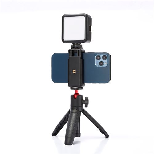 WE  Vlog Kit pour Cam&eacute;ra Vid&eacute;o Smartphone Tr&eacute;pied Hauteur R&eacute;glable Microphone avec Lumi&egrave;re LED