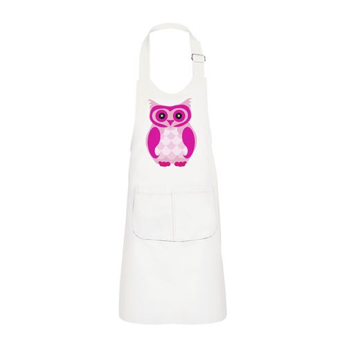 Fabulous Tablier Cuisine Enfant 2 Poches Blanc Chouette Rose Yeux en Boutons - Haut de gamme